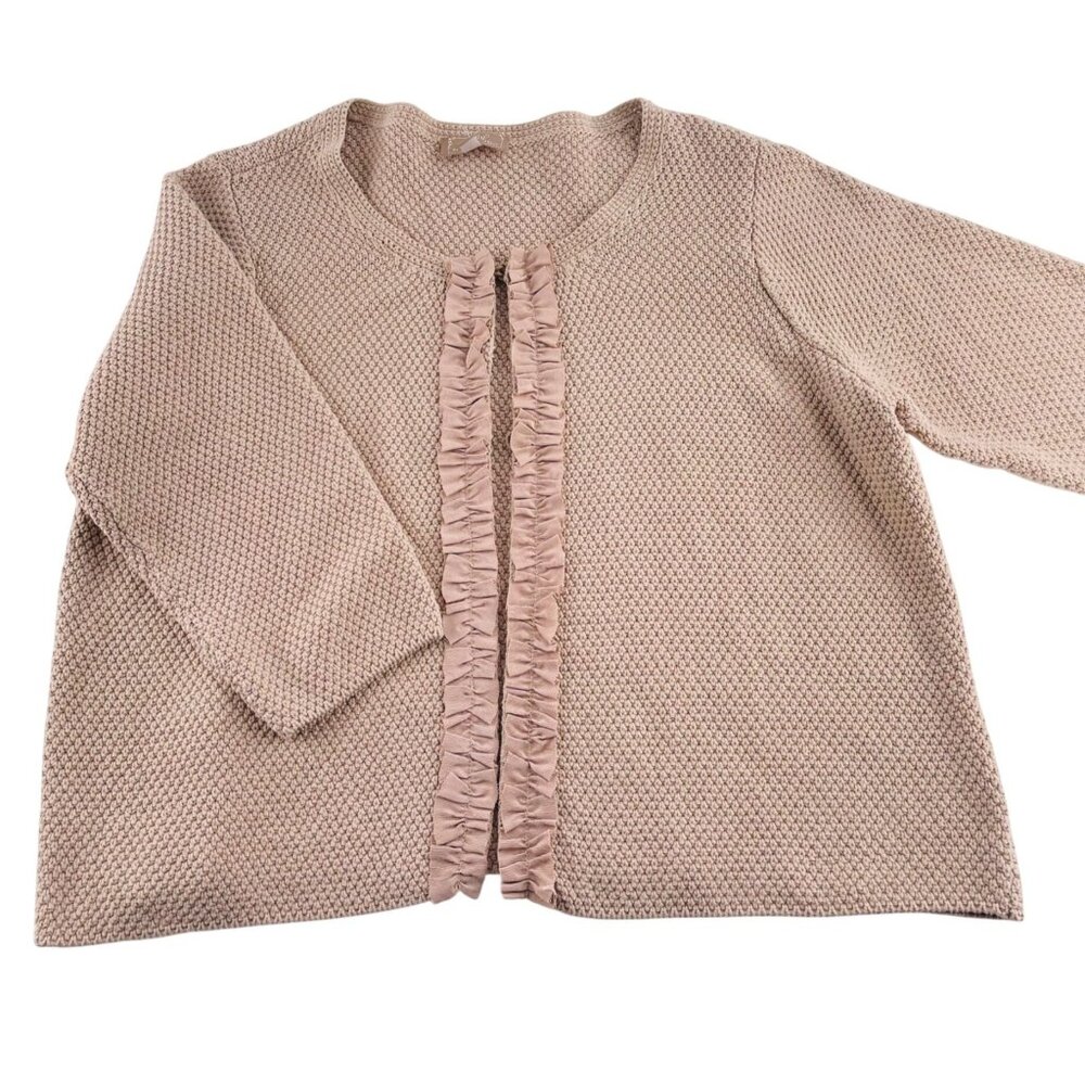 Kelly By Clinton Kelly Women's Cardigan Sweater Ruffle Beige 3/4‎ Sleeve Size 1X